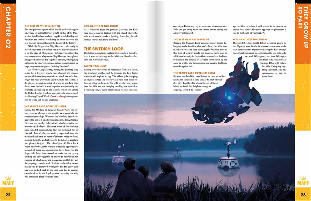 Page spread from Tales from the loop - They Grow Up So Fast RPG Campaign